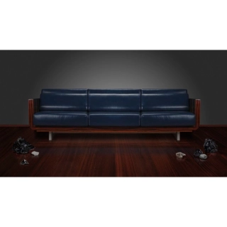 Офисный диван Дао-3 (ТА 01А) кожа Stella/комбинированная синий