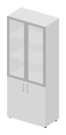 Шкаф для документов (2 двери+2 матовые стеклянные двери в раме, 4 полки, ручки - алюминий) OMHS834L