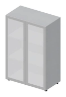 Шкаф для документов (2 белые матовые стеклянные двери, 2 полки, ручки - алюминий) OMMS564L