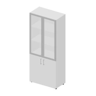 Шкаф для документов (2 двери+2 матовые стеклянные двери в раме, 4 полки, ручки - алюминий) OMHS834L