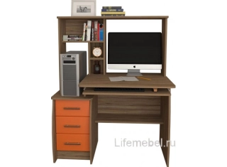 Компьютерный стол Мебелеф - 24 индиан эбони светлый / оранжевый глянец левый