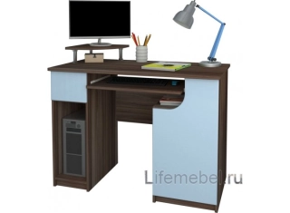 Компьютерный стол Мебелеф - 29 ясень шимо темный / голубой глянец правый