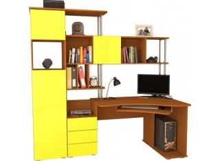 Компьютерный стол Мебелеф - 31 ольха / желтый глянец правый