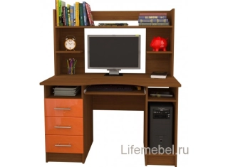 Компьютерный стол Мебелеф - 38 орех светлый / оранжевый глянец левый
