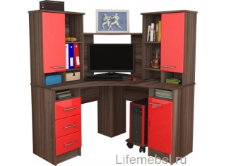 Компьютерный стол Мебелеф - 41 индиан эбони темный / красный глянец