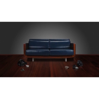 Офисный диван Дао-2 (ТА 01А) кожа Stella/комбинированная синий