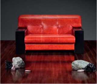 Офисный диван Леонардо-2 DS-3 (Боссо) кожа Stella/комбинированная красный