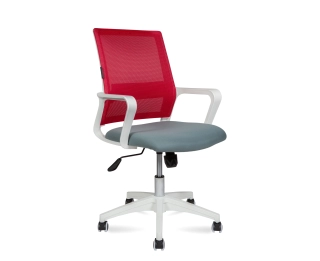 офисный стул Бит LB  белый пластик  красная сетка  темно серая ткань