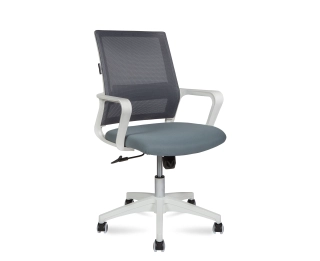 офисный стул Бит LB белый пластик  серая сетка  темно серая ткань