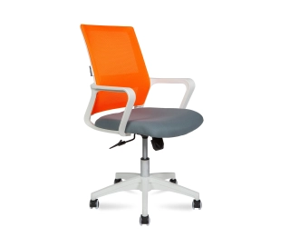офисный стул Бит LB  белый пластик  оранжевая сетка темно серая ткань