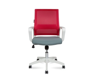 офисный стул Бит LB  белый пластик  красная сетка  темно серая ткань