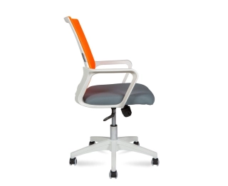 офисный стул Бит LB  белый пластик  оранжевая сетка темно серая ткань